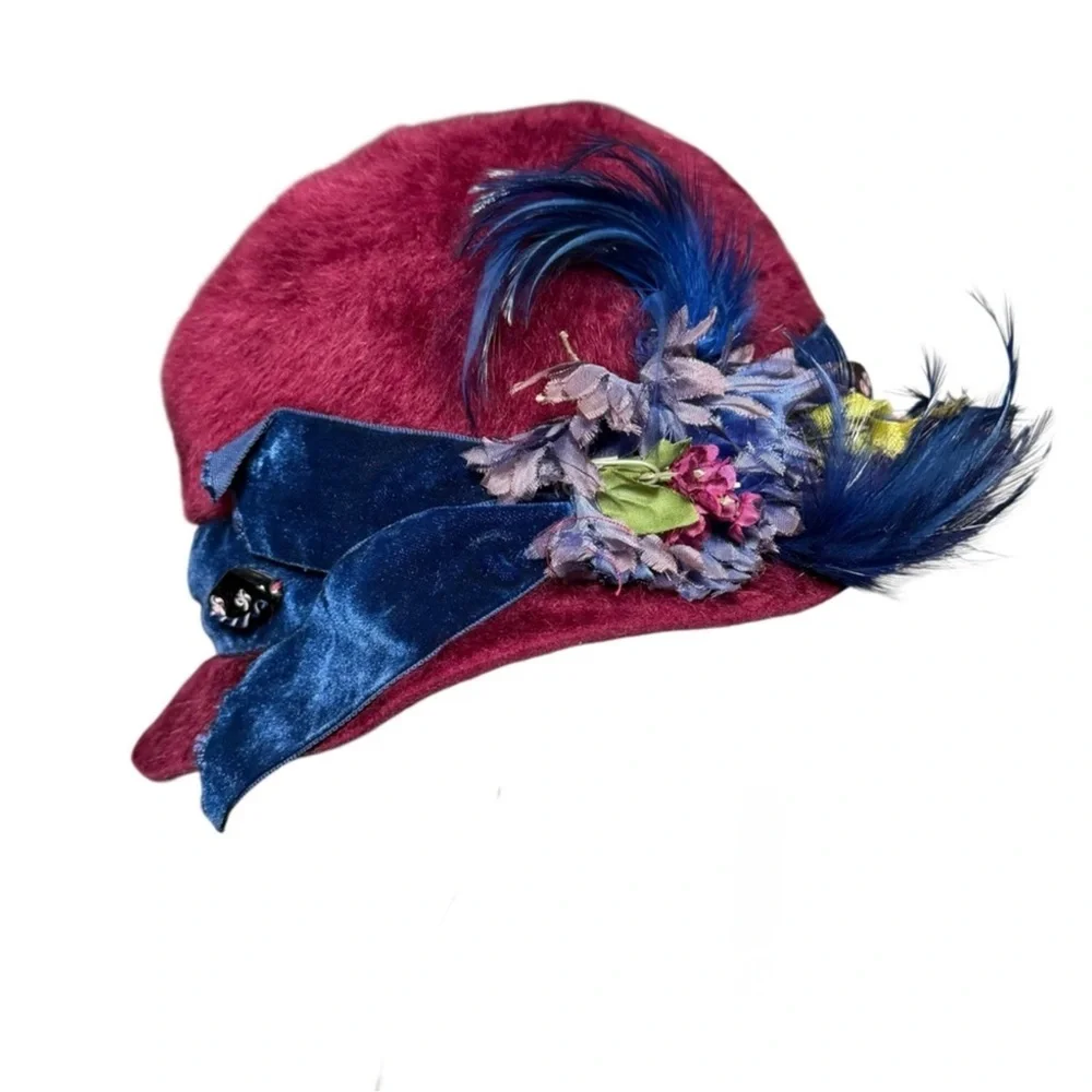 Handcrafted Felted Hat by Lydia Ginaldo with Floral Accent